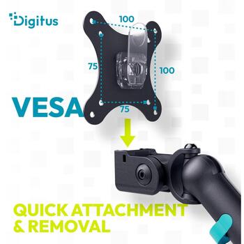 Digitus настольное крепление для монитора DA-90469, 35 дюймов, 10 кг, VESA 75x75 100x100 мм, черный, наклон, поворот, вращение (DA-90469)