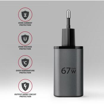 Axagon lādētājs ACU-PQ67D 67W, 2xUSB, PD3.0, QC4+, LCD displejs, strāvas adapteris (ACU-PQ67D)