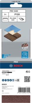 Slīpēšanas lente PRO X440, izturīga un ilgmūžīga, 75x533 mm, 120 grauds, 2608607258, BOSCH (2608607258)