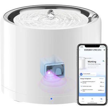 Viedā mājdzīvnieku dzirdinātava ar UVC sterilizāciju, filtrācijas sistēmu un 1.35 L ietilpību Eversweet 3 Pro Stainless Steel Balts PETKIT (P4108 UVC)