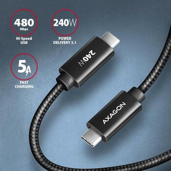 Axagon кабель USB-C к USB-C BUCM2-CM30AB 3м 240Вт 5А черный, 2 разъема (BUCM2-CM30AB)