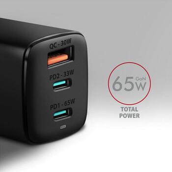 Axagon настенный зарядное устройство ACU-DPQ65 65W, 3x выход (USB-A + два USB-C), PD3.0/QC4+/PPS/Apple (ACU-DPQ65)
