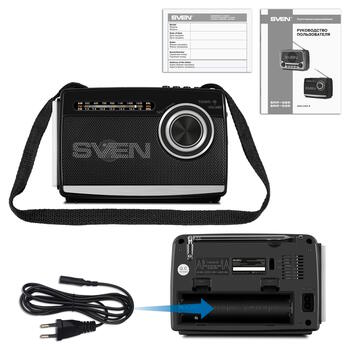 Портативная колонка SRP-535 с радио FM/AM/SW поддержкой USB/microSD фонариком и мощностью 3 W Чёрный SV-017187 SVEN (SV-017187)