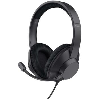 Trust наушники 25462, 40 мм, 20 - 20000 Гц, USB Type-C/USB Type-A, микрофон с шумоподавлением, регулируемая дужка, черный (25462)