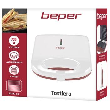 Beper Sendviču tosteris P101TOS010, 750W, 2 sviestmaizes, 22x12cm, kvadrāts, temperatūras indikators, neslīdošas kājiņas (P101TOS010)