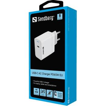 Sandberg Зарядное устройство 441-48, 1xUSB-C, 65W, Универсальное, Внутреннее, Белое (441-48)