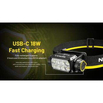 Nitecore Lukturis HC75 UHE, 3000 lm, 32 LED, 5500 mAh, IP68, Alumīnijs, Polikarbonāts, USB uzlāde, Melns/Dzeltena (HC75 UHE)