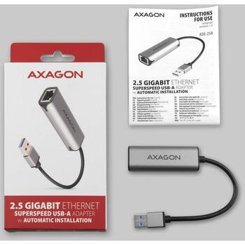 Axagon Сетевой адаптер ADE-25R, 2.5 Гбит/с, USB 3.2 Gen 1, 1x RJ-45, металлический корпус, Plug and Play, Wake-on-LAN (ADE-25R)