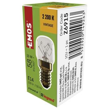 Emos Лампа для духовки Z6915, 15 Вт, 58 лм, 300 °C, E14, 1 шт. в коробке, класс G (Z6915)
