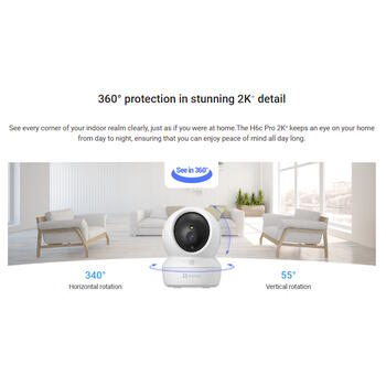 Ezviz H6c Pro 2K CS-H6c-R105 Внутренняя Поворотно-Наклонная Умная Wi-Fi Камера MicroSD Цветное Ночное Видение Белая (H6c-Pro-2k)