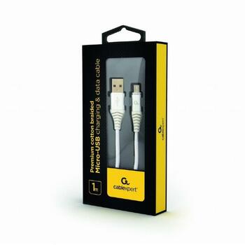 Gembird USB2 на Micro-USB кабель 1м, белый/серебристый, для зарядки и передачи данных (CC-USB2B-AMMBM-1M-BW2)