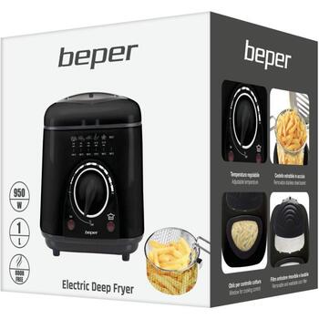 Beper P101FRI100, компактная фритюрница, 950 Вт, 1 л, АБС, антипригарное покрытие, термостат до 190°C (P101FRI100)