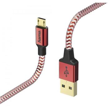 Hama 00178288 кабель зарядки/данных, Micro-USB 1,5 м красный, USB 2.0, USB A/Micro-USB B, светоотражающий, нейлоновая оплетка (00178288)