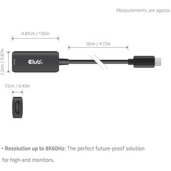 Club3D CAC-2505 USB-C-HDMI adapteris, 8K60Hz, DP Alt Mode, HDCP 2.3, DSC1.2a, 0.12m, melns (CAC-2505)