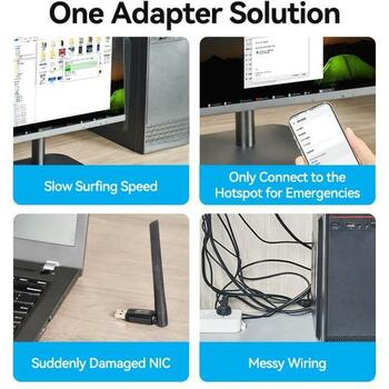 Vention USB adapteris KDTB0 633Mbit/s, 2.4-5GHz, 6dBi antena, WPA2-PSK, USB 2.0, melns (KDTB0)
