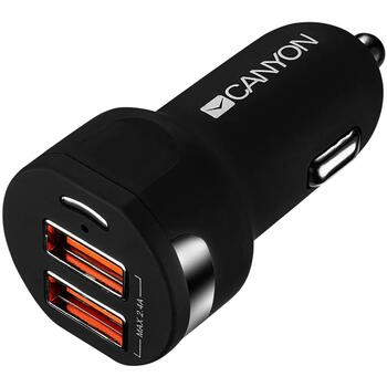 Автомобильное зарядное устройство с током 2.4 A и двумя USB A выходами C-04 Черный CNE-CCA04B CANYON (CNE-CCA04B)