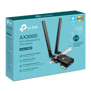 TP-Link Archer TX55E AX3000 Wi-Fi 6 Bluetooth 5.2 PCIe адаптер 2402 Mbps 574 Mbps Антенны Чёрный (ARCHERTX55E)