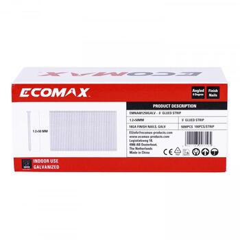 Ecomax apdares naglas EMNA001250GALV&EMX, 50x1,2 mm, 18GA, 5000 gab., elektrocinkotas, 0°, 100 gab./sloksnē, 1. klase (EMNA001250GALV&EMX)