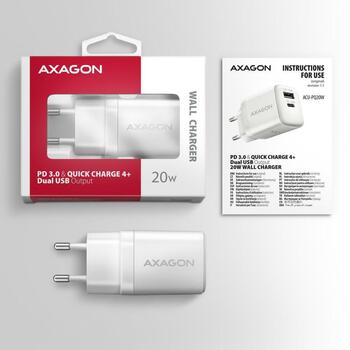 Axagon Зарядное устройство ACU-PQ20W 20W, Входное напряжение 100-240V, 2 USB порта, Быстрая зарядка, Защита от перегрузки (ACU-PQ20W)