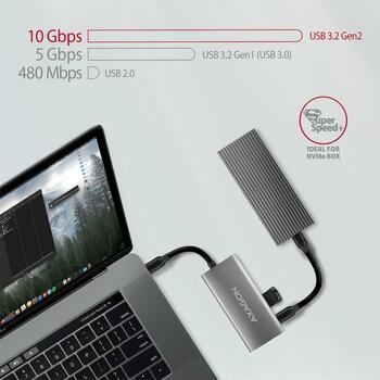 Axagon USB centrmezgls HMC-4G2 4 porti, 2x USB-A 10 Gbps, 2x USB-C 10 Gbps, strāvas kabelis 13 cm (HMC-4G2)