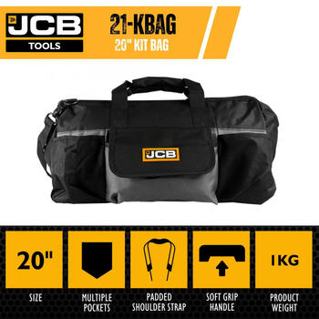 JCB instrumentu komplekta soma 20 collu 50 cm, siksnas un izturīgs dizains, instrumentu organizēšana un transportēšana (JCB-KBAG20)