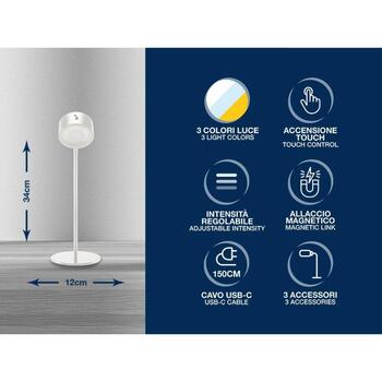 Beper Galda lampa P201UTP302, 2.3W, balta, dzelzs, akrils, LED, 1 spuldze, magnētiskie piederumi iekļauti (P201UTP302)
