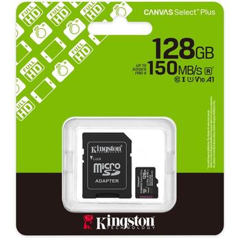 Kingston microSD карта SDCS3/128GB, 128 ГБ, 150 МБ/с, A1, UHS-I, V10, Class 10, exFAT, SD адаптер (SDCS3/128GB)