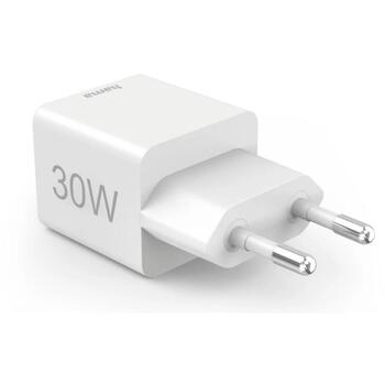 Hama 00201992 ātrais lādētājs, 30W, balts, 100-240V, 50/60Hz, USB-C PD 3.0, USB-A QC 2.0/3.0, 2 ierīces (00201992)