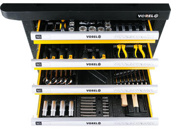 Vorel Шкаф для инструментов 58540, 177 шт, 6 ящиков, 901x770x458 мм, стальной лист, 12 лотков, шарикоподшипники, центральный замок (58540)