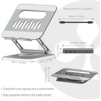Club3D Алюминиевый стенд для ноутбука CSV-2554, 1xHDMI, 1xRJ45, 2xUSB-C, 2xUSB 3.2, 100W, 360° поворот (CSV-2554)