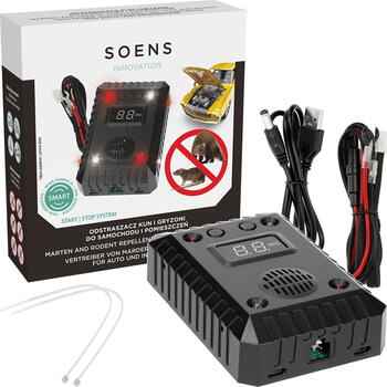 Soens 730721 grauzēju atbaidītājs, 9-65 kHz, 50-80 m2, 5/12 V, 0.6 W, ultraskaņa un LED, automātiskais režīms (730721)