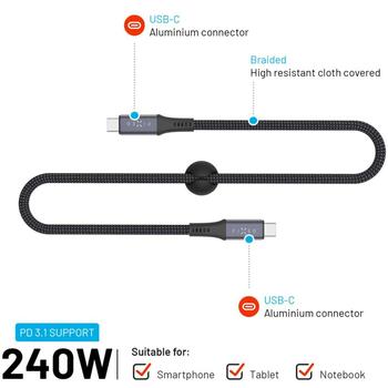 Fixed Braided Cable USB-C/USB-C, 2m, USB4 gen2 20Gbps, 4K 60Hz, 240W | FIXDBP-CC2-GR (FIXDBP-CC2-GR)