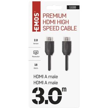 Emos Высокоскоростной HDMI 2.0 кабель A–A S10300, 3 м, 18 Гбит/с, 4K, Ethernet, ARC, поддержка 3D (S10300)