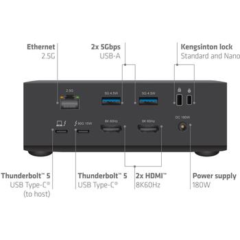 Club3D док-станция CSV-2562, 180W, 2x HDMI 8K60Hz, 3x USB 2.0, 3x USB 3.2, 1x Thunderbolt 5, 120Gbit/s (CSV-2562)