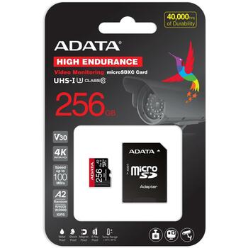 Adata карта памяти micro SDXC AUSDX256GUI3V30SHA2-RA1 256 ГБ, скорость чтения 100 МБ/с, скорость записи 80 МБ/с, UHS класс 3, V30 (AUSDX256GUI3V30SHA2-RA1)