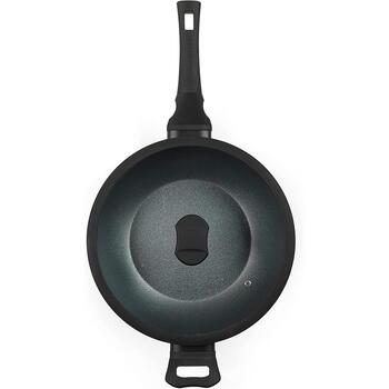 Russell Hobbs Crystaltech augstā vokpanna RH01860EU7, 28cm, melna, alumīnijs, 8cm, ar vāku (RH01860EU7)