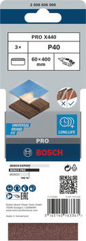 Slīplente kokam 60x400,K40, 3 gab., Lentes slīpmašīnām PRO X440 SLĪPLENTA, 2608606000, BOSCH (2608606000)