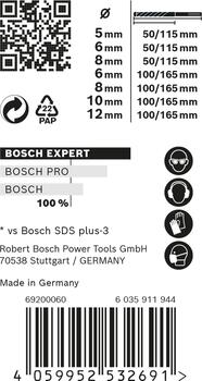 7 SDS plus-7X urbju kompl 5/6/6/8/8/10/12 mm, Perforatora urbjiem EXPERT SDS PLUS-7X TRIECIENURBJU PERFORATORIEM KOMPLEKTS, 2608900195, BOSCH (2608900195)