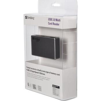 Sandberg 133-73 картридер, USB 3.2 Gen 1 Type-A, 5000 Мбит/с, CF, SD, microSD, MS, xD, черный, серебристый (133-73)