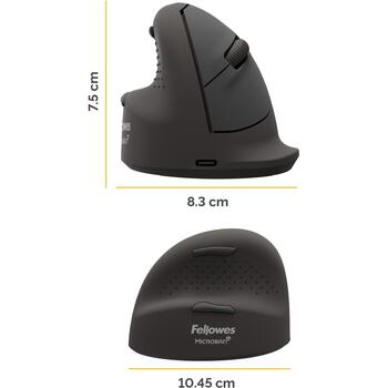 Fellowes Breyta Plus+ 100143583, vertikāla bezvadu pele, kreisrocīga, 2400 DPI, Bluetooth + USB Type-C, optiska, klusa (100143583)