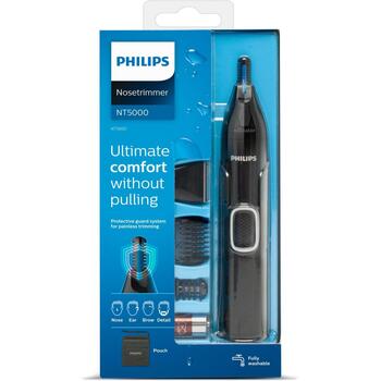 Philips Trimmeris NT5650/16, 3, melns, nerūsējošais tērauds, bez eļļas, mazgājams, gaismas slēdzis, ceļojuma soma (NT5650/16)