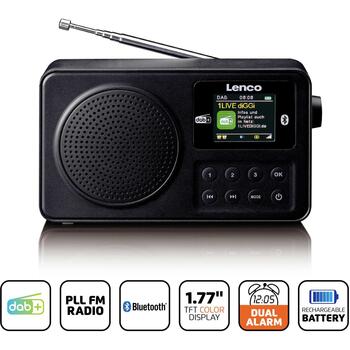 Lenco Pārnēsājams DAB+/FM radio ar Bluetooth® un uzlādējamu akumulatoru - melns (PDR-033BK)