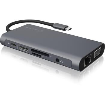 Raidsonic док-станция IB-DK4040-CPD, USB-C, HDMI 3840x2160@30Hz, VGA 1920x1080@60Hz, 3x USB 3.0 Type-A 5Gbps (IB-DK4040-CPD)