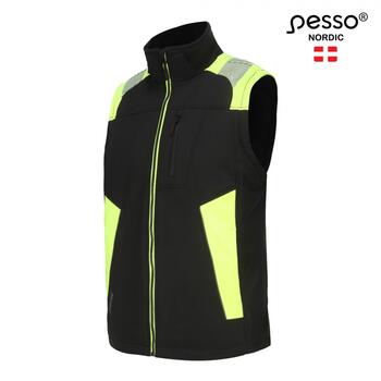 Pesso Vesta софтшелл жилет VESTA-2XL, 2XL, черный/желтый, 96% полиэстер, 4% спандекс, 310 г/м², водоотталкивающий, ветрозащитный (VESTA-2XL)