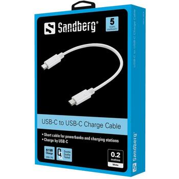 Sandberg USB-C к USB-C кабель для зарядки 136-30, 0.2m, USB Type C, подходит для зарядки (136-30)