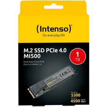 Intenso SSD M.2 3836460 1TB NVME 5300 MB/s lasīšanas, 4500 MB/s rakstīšanas, PCIe 4.0, M.2 2280 (3836460)
