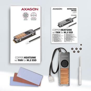 Axagon SSD охладитель M.2 CLR-M2FAN медный, 76 x 24 x 12 мм, 3 термопрокладки, крепежный материал (CLR-M2FAN)