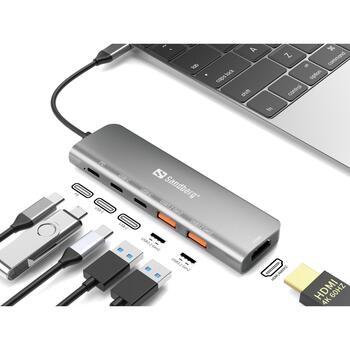 Sandberg USB-C doks 136-65, 1xHDMI, 2xUSB-A, 2xUSB-C, PD100W, 4K Ultra HD, 3840 x 2160 pikseļi (136-65)