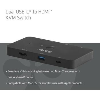 Club3D KVM коммутатор CSV-2512, 1 HDMI, 3 USB-C, 3 USB 3.2, черный (CSV-2512)