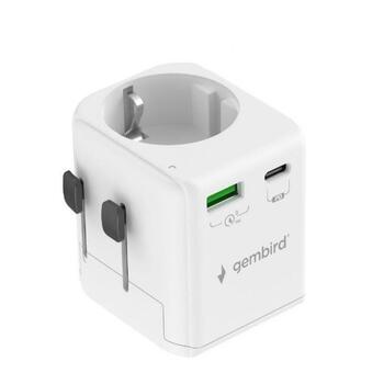 Gembird strāvas adapteris TPA-EU1A1C20-01-W 20W, 2 USB porti, EU Schuko, GaN tehnoloģija, 20W PD, 18W QC 3.0, 10A fuse (TPA-EU1A1C20-01-W)